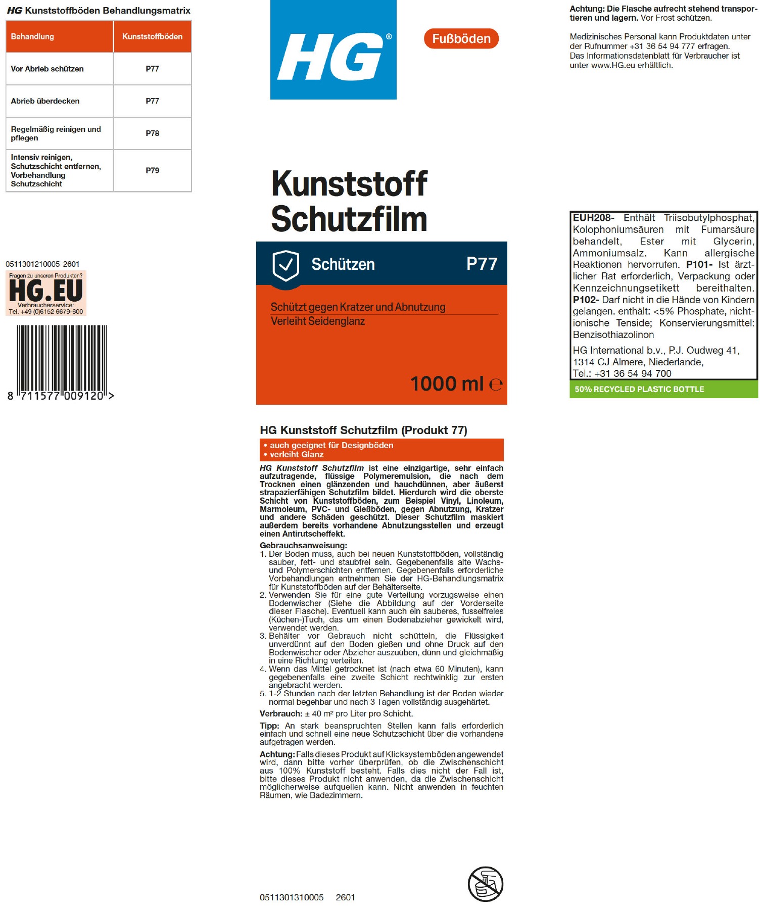 Etikett: HG Kunststoff Schutzfilm