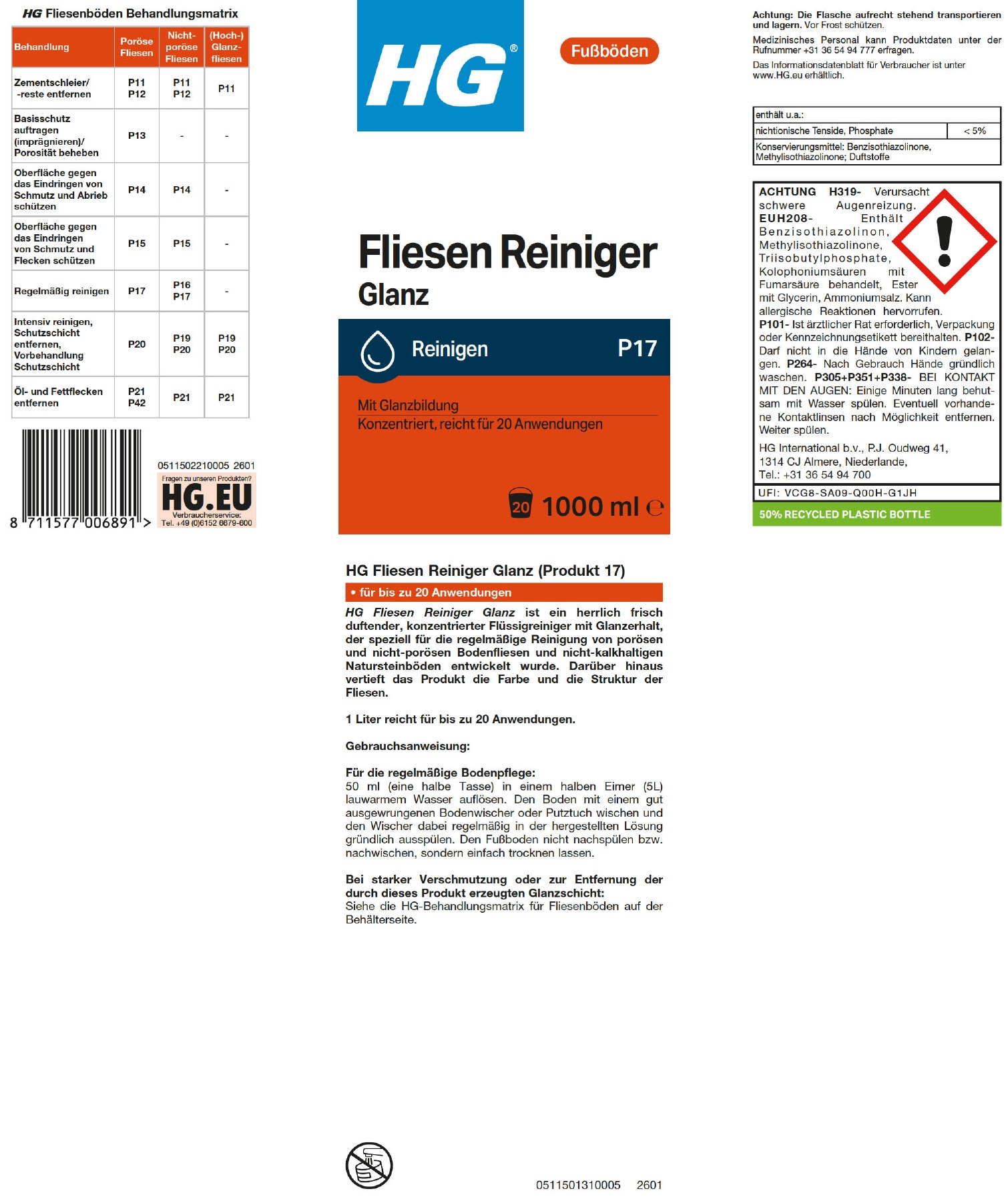 Etikett: HG Fliesen Reiniger Glanz