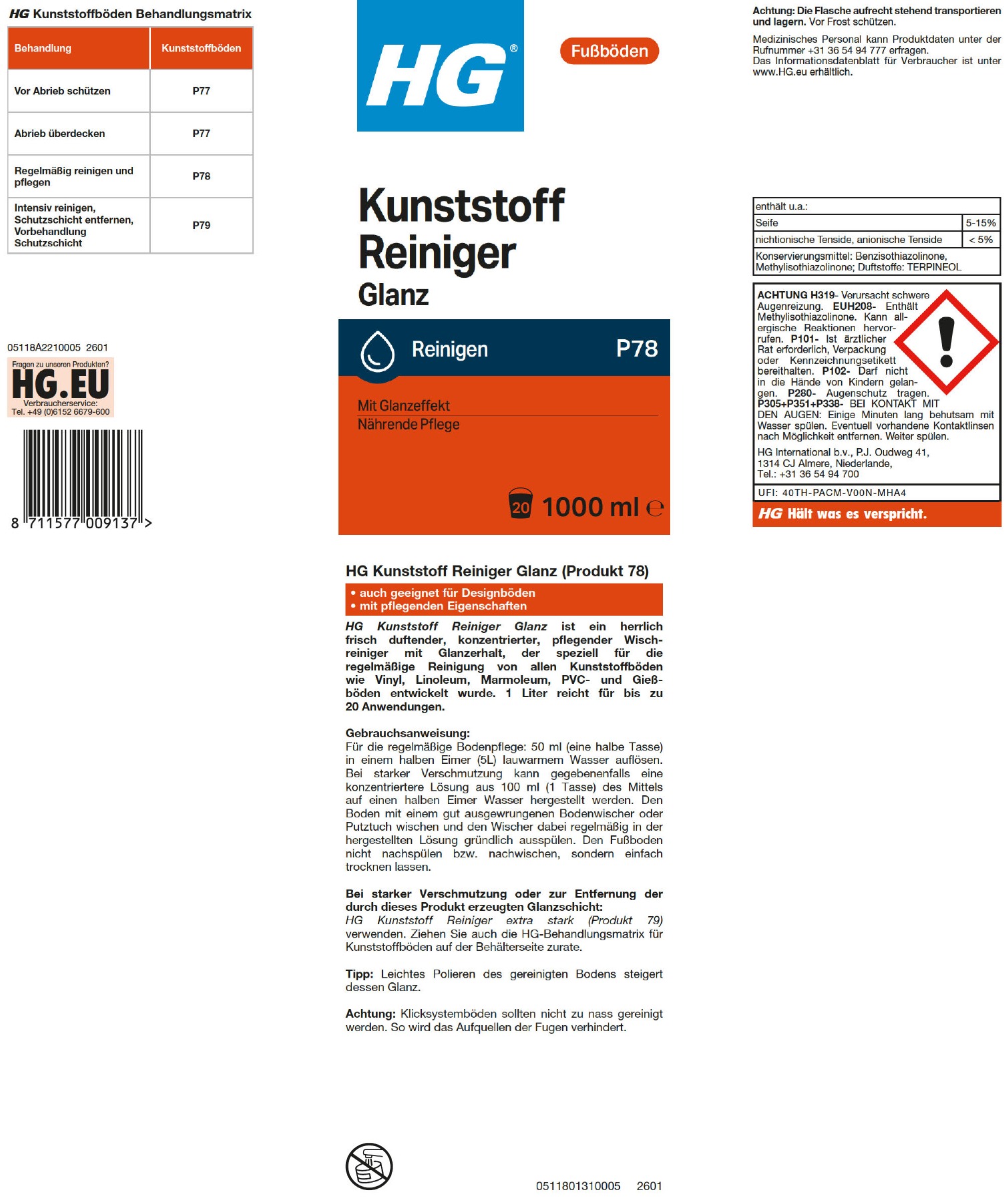 Etikett: HG Kunststoff Reiniger Glanz