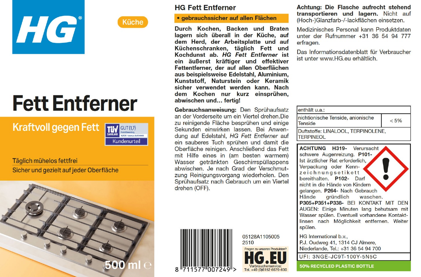 Etikett: HG Fett Entferner