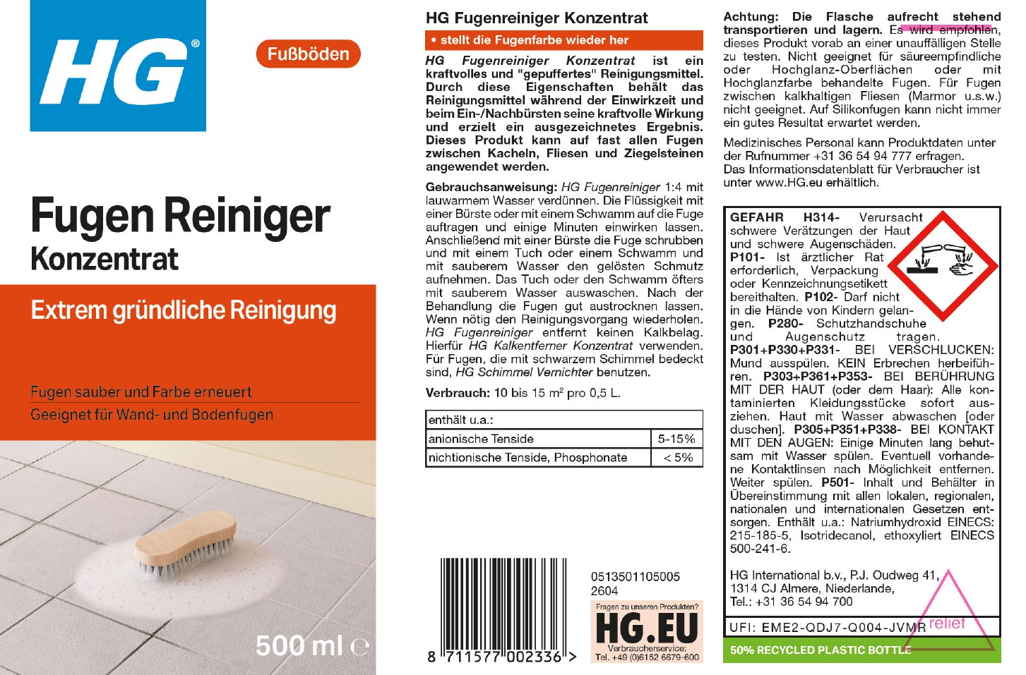 Etikett: HG Fugenreiniger Konzentrat