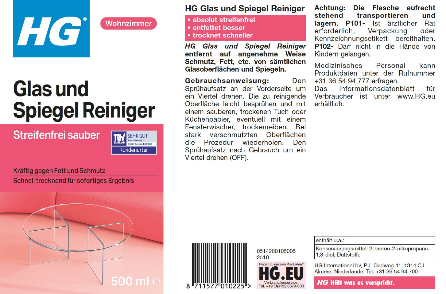 Etikett: HG Glas und Spiegel Reiniger