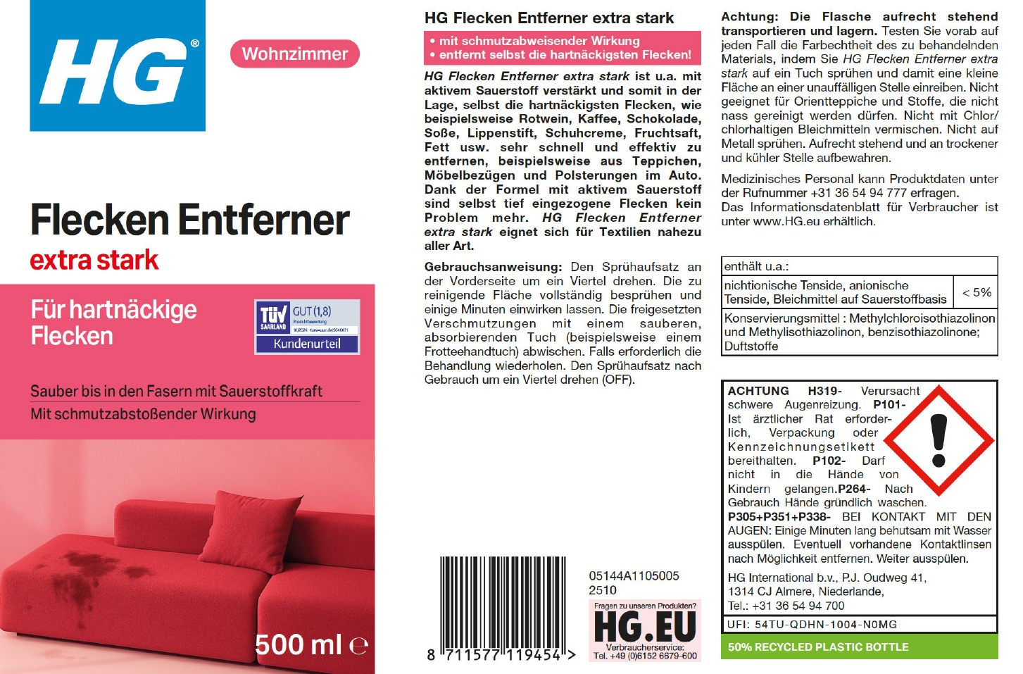 Etikett: HG Flecken Entferner extra stark