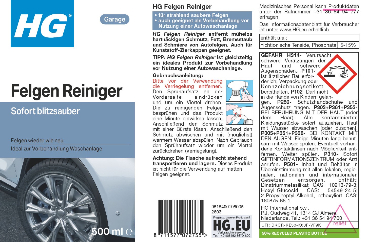 Etikett: HG Felgen Reiniger