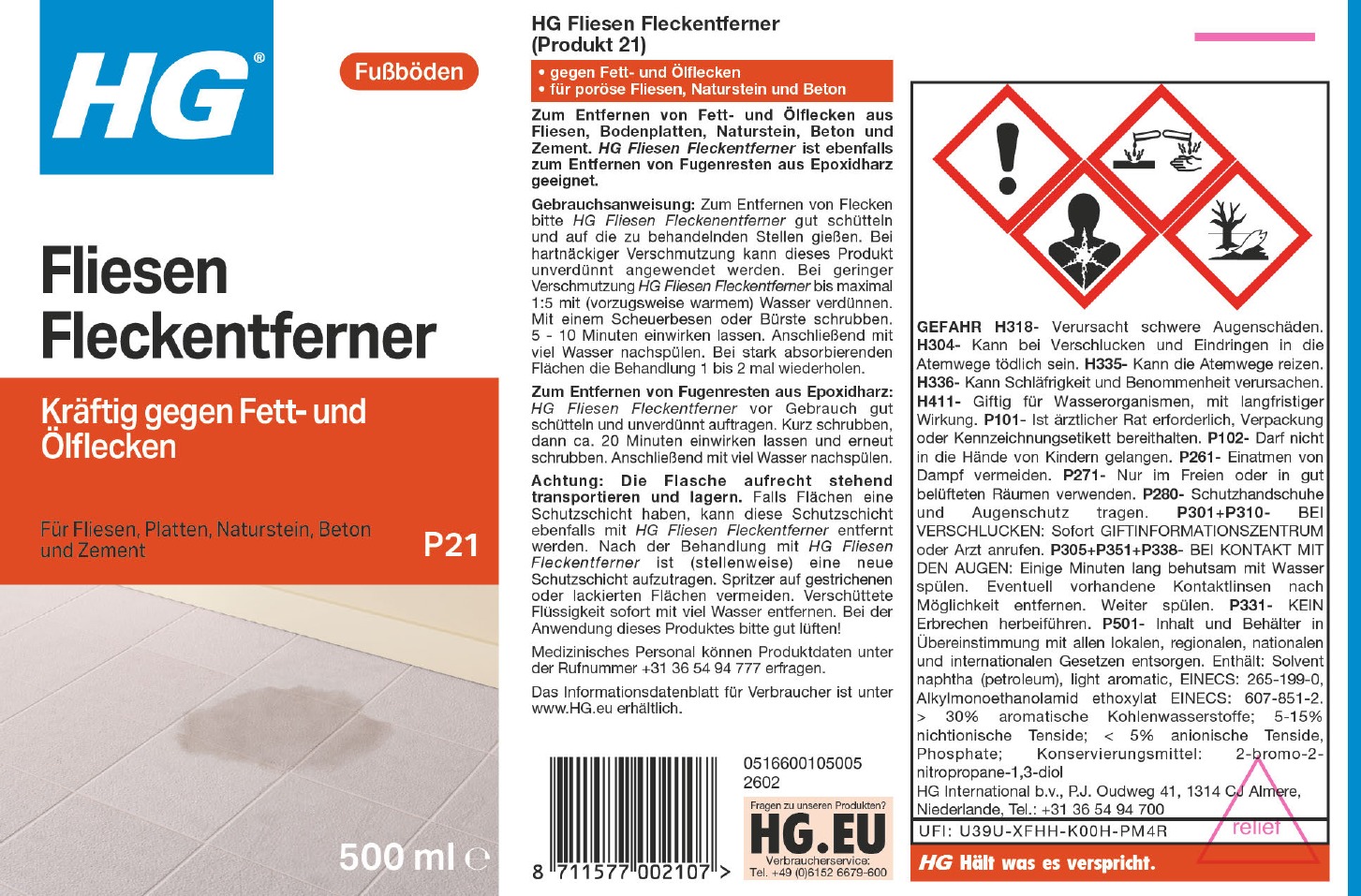 Etikett: HG Fliesen Fleckentferner
