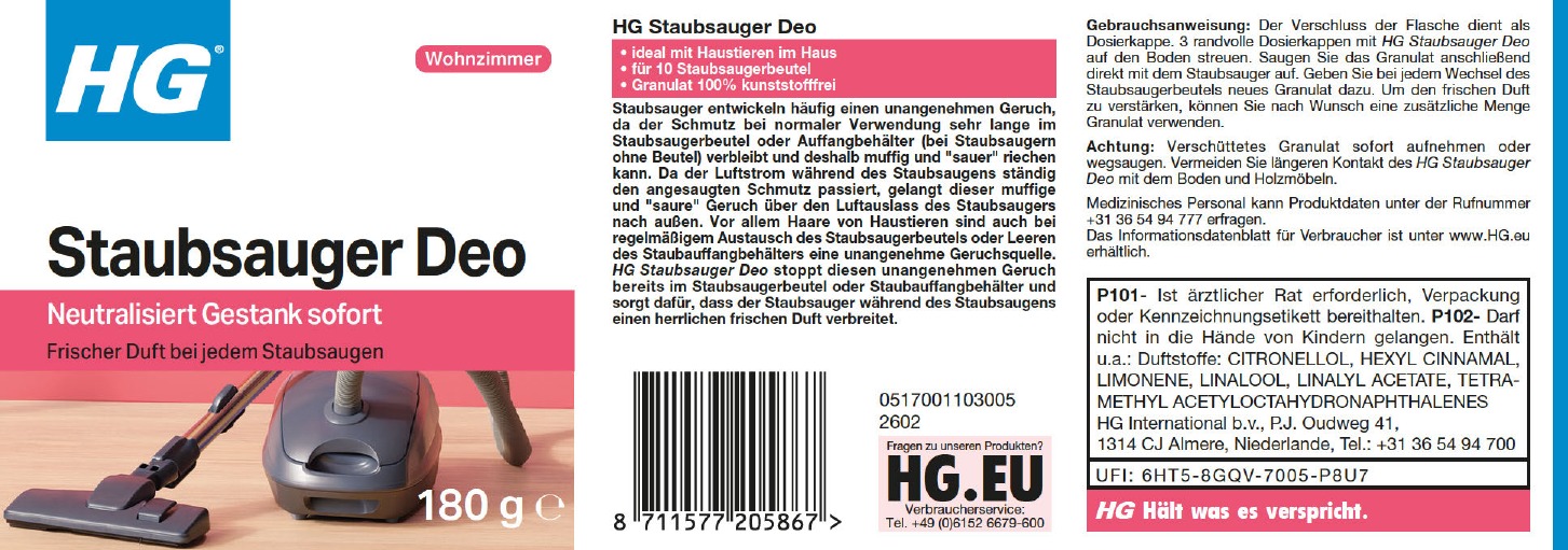 Etikett: HG Staubsauger Deo