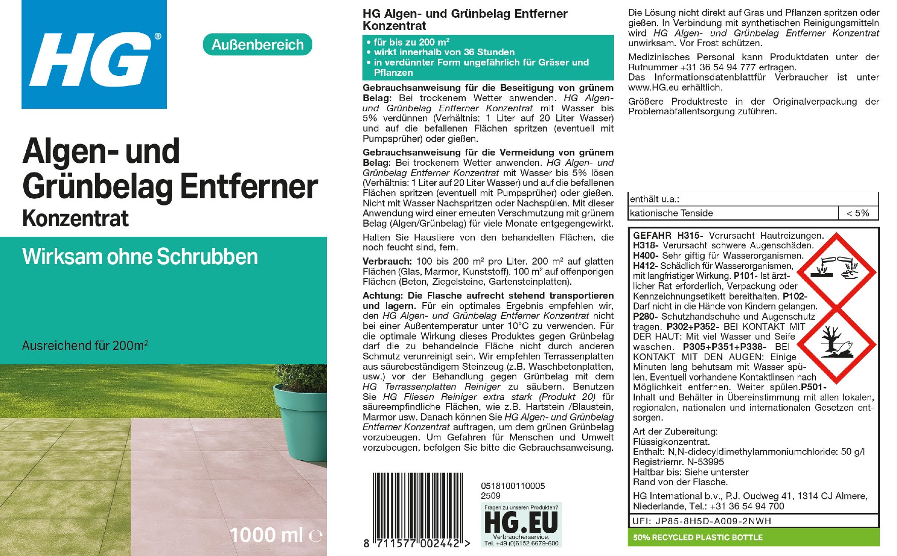 Etikett: HG Algen- und Grünbelag Entferner