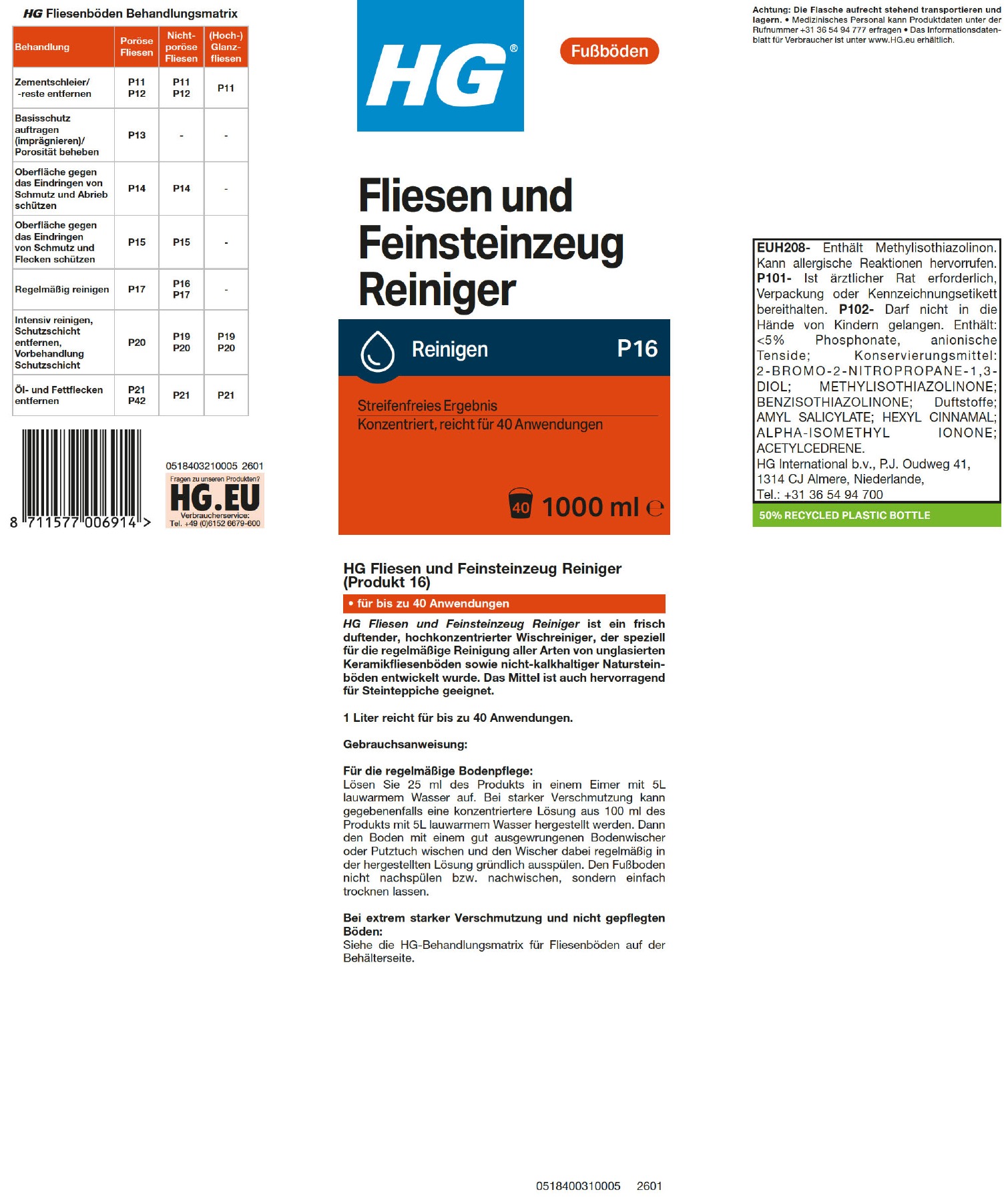 Etikett: HG Fliesen und Feinsteinzeug Reiniger
