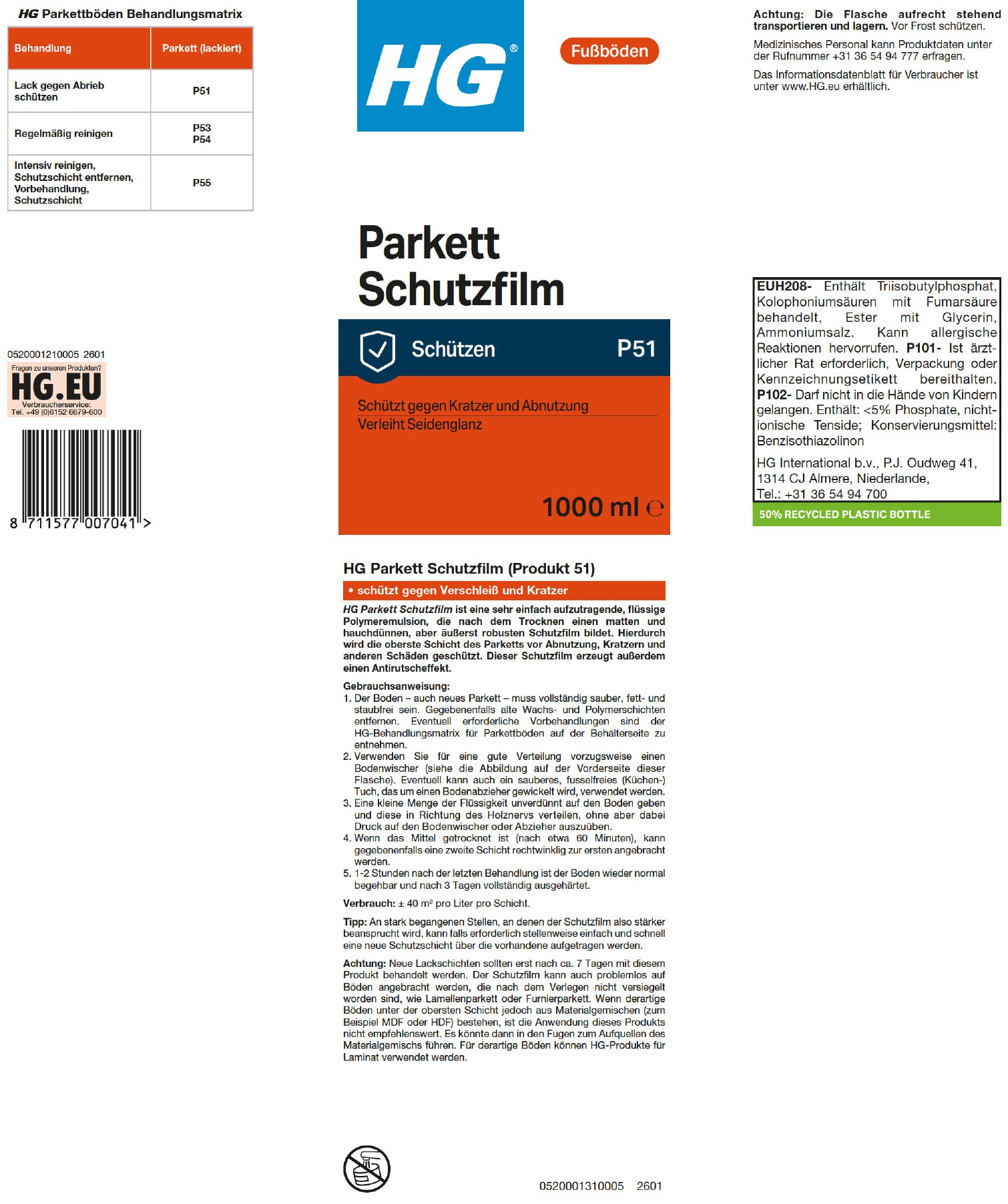 Etikett: HG Parkett Schutzfilm