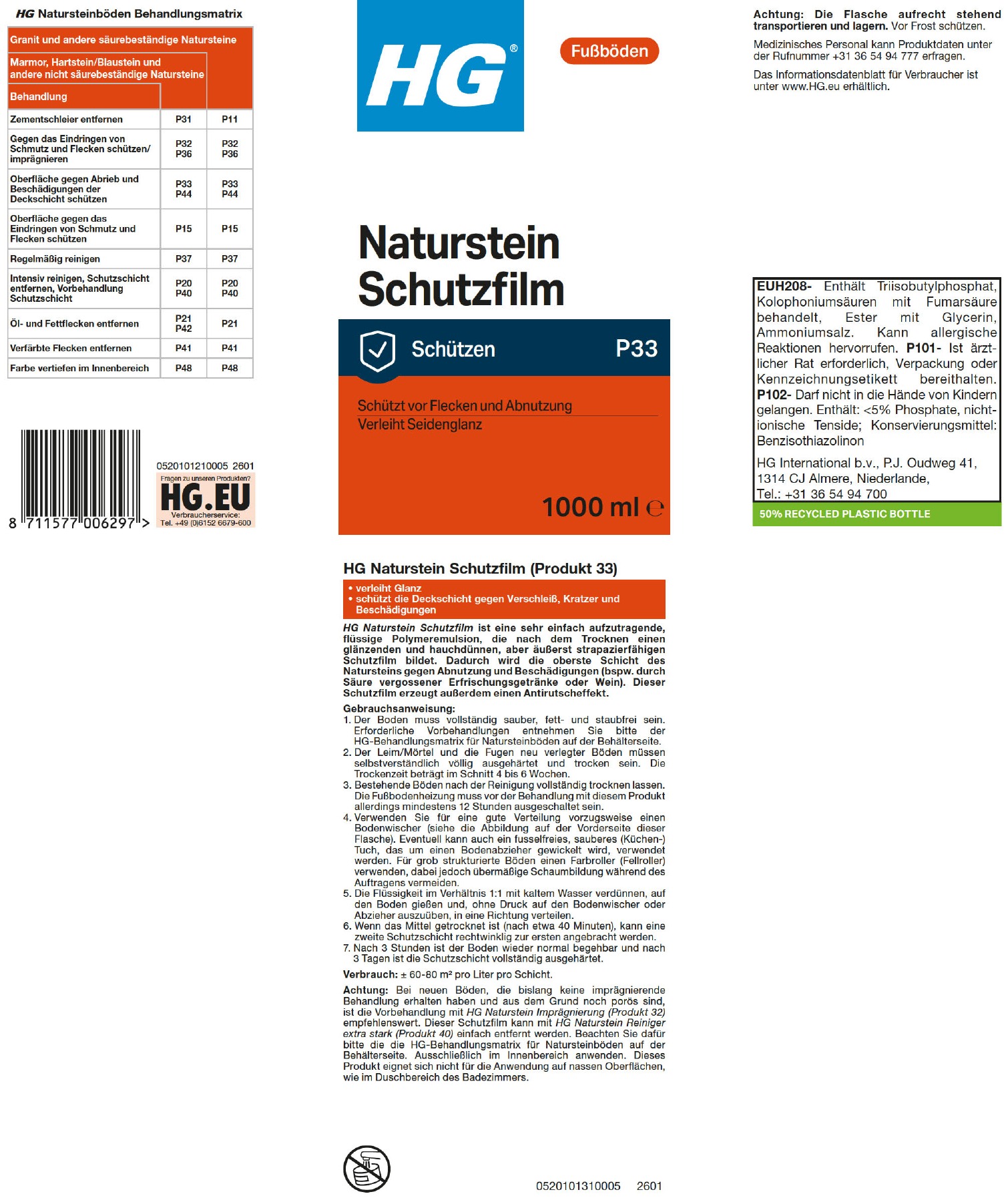 Etikett: HG Naturstein Schutzfilm