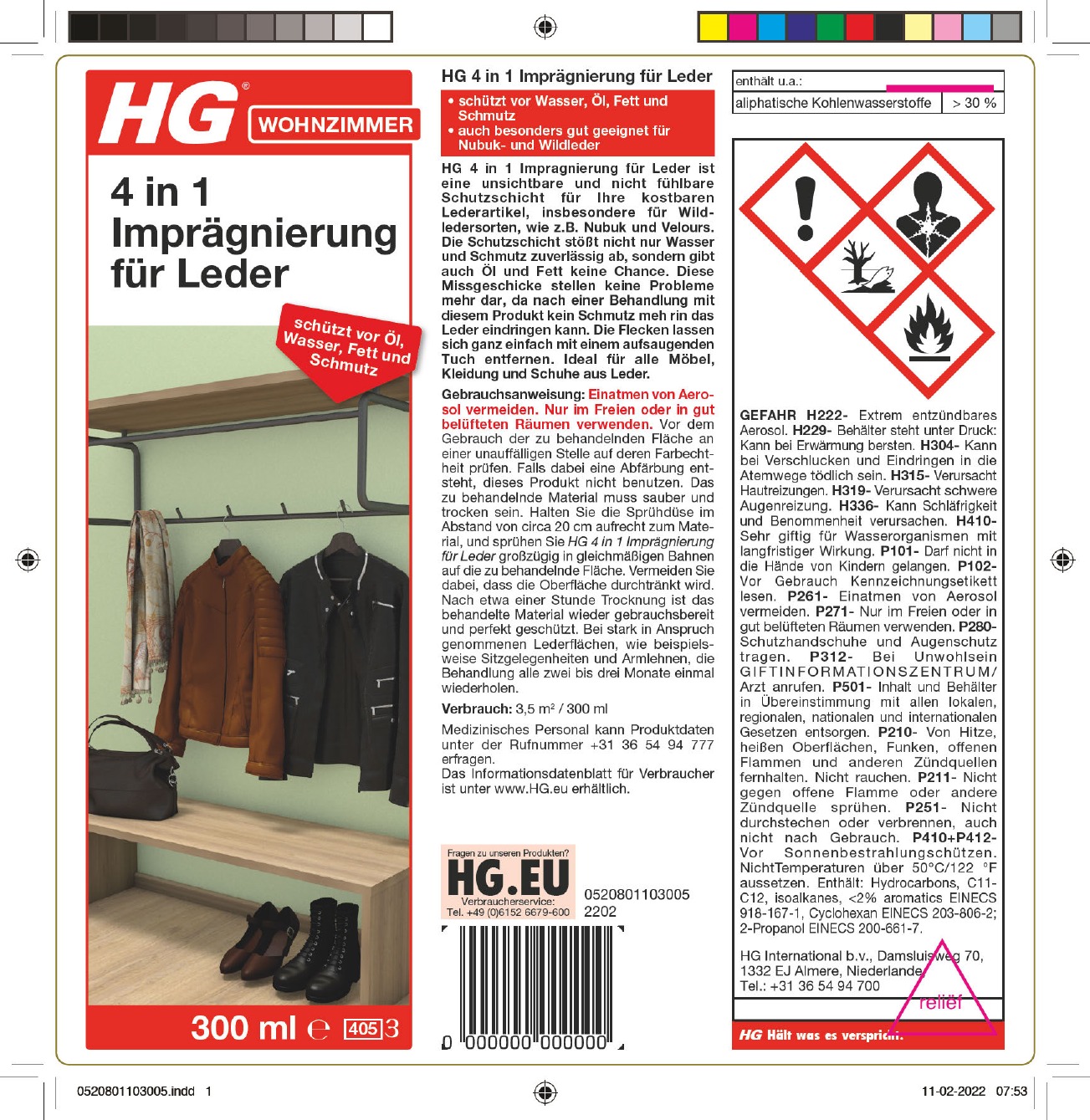 Etikett: HG 4 in 1 Imprägnierung für Leder