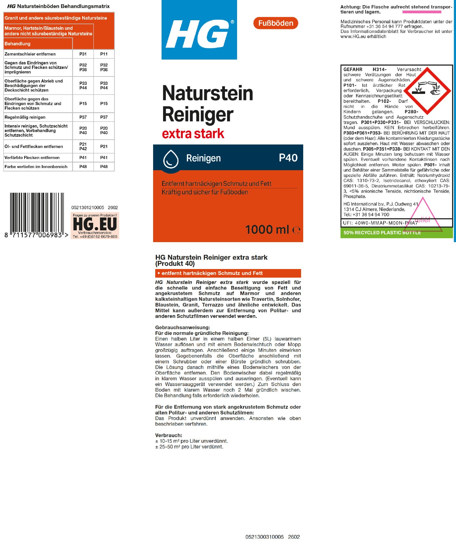 Etikett: HG Naturstein Reiniger extra stark