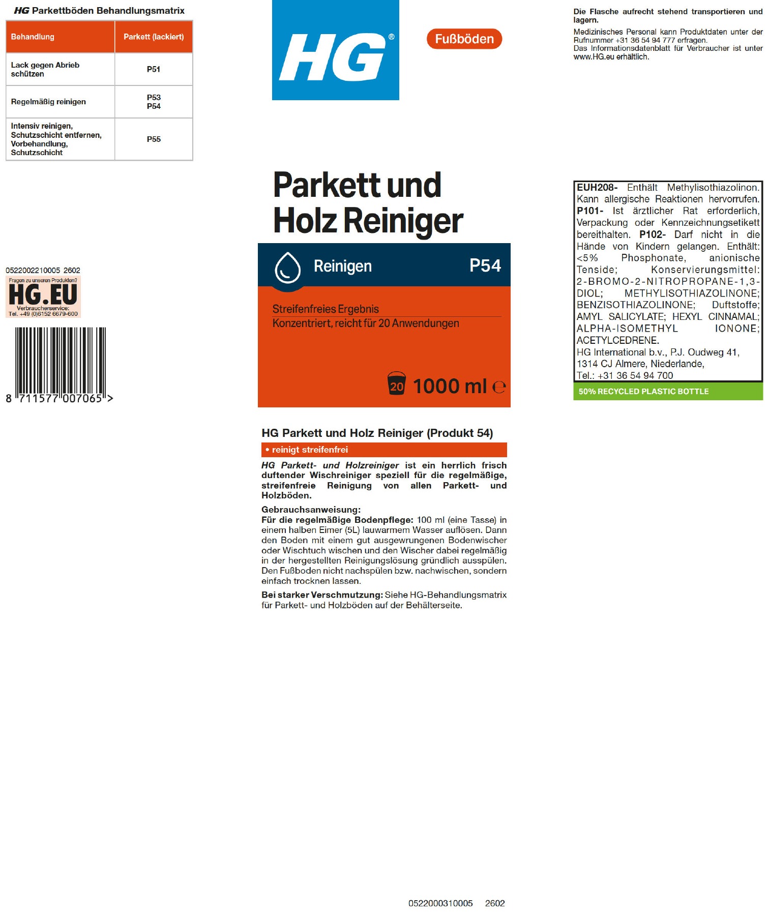 Etikett: HG Parkett und Holz-Reiniger