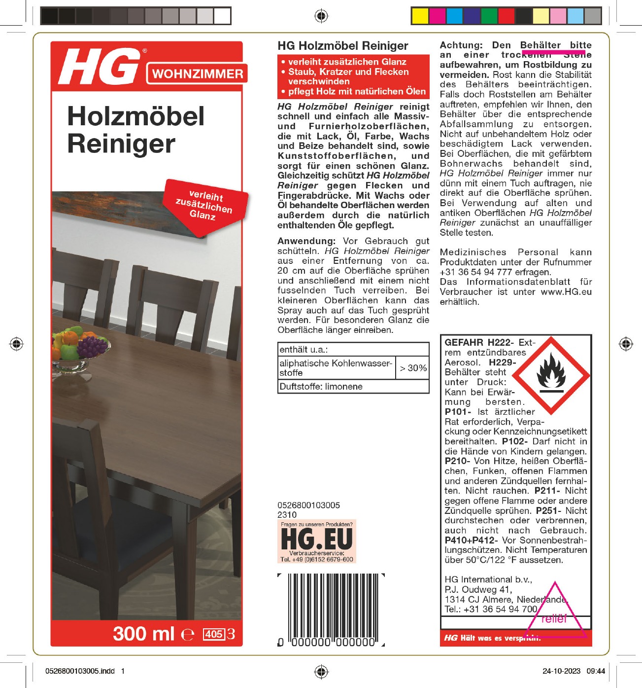 Etikett: HG Holzmöbel Reiniger