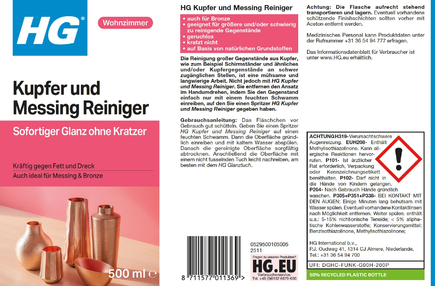Etikett: HG Kupfer und Messing Reiniger