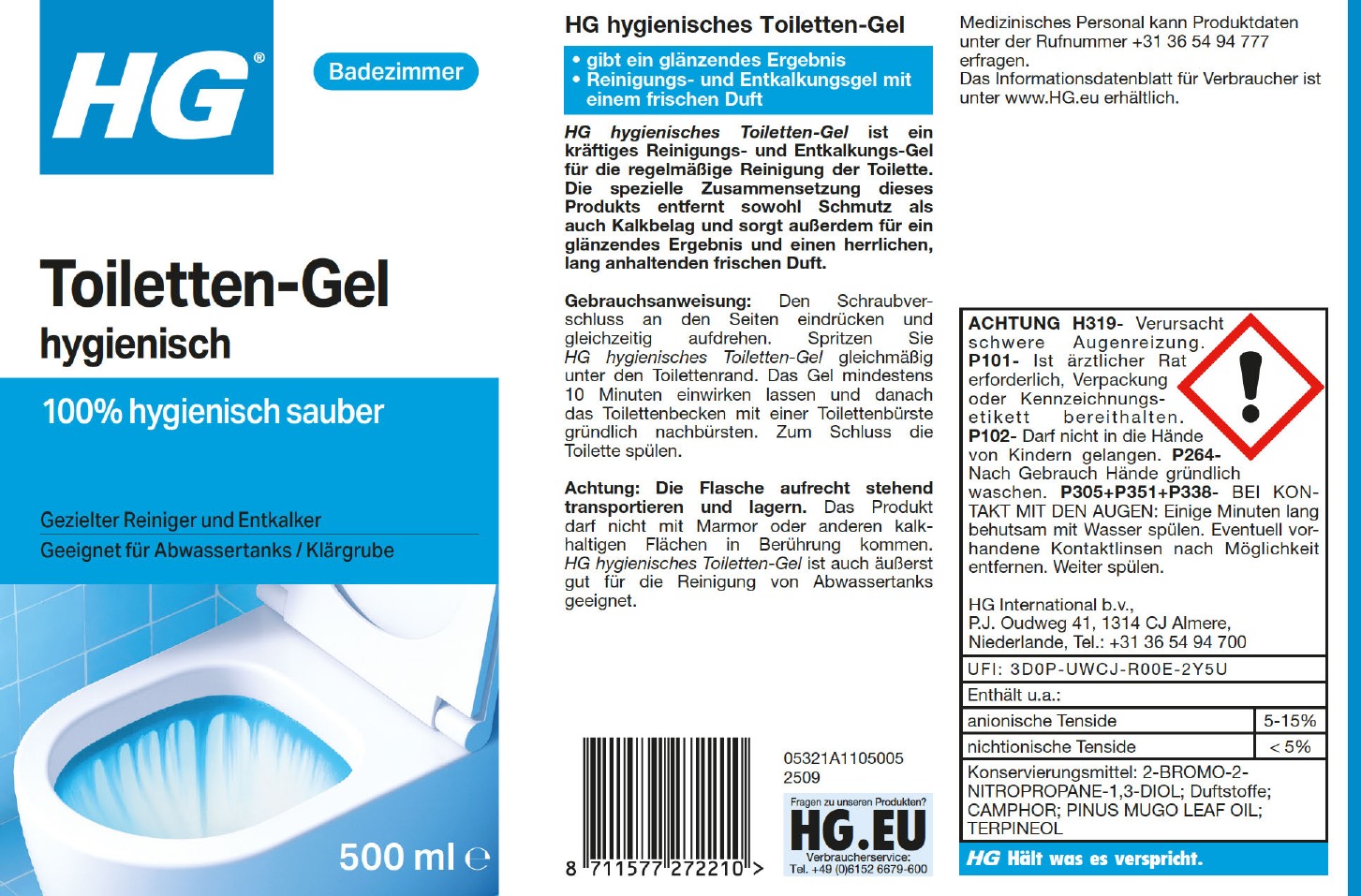 Etikett: HG hygienisches Toiletten-Gel