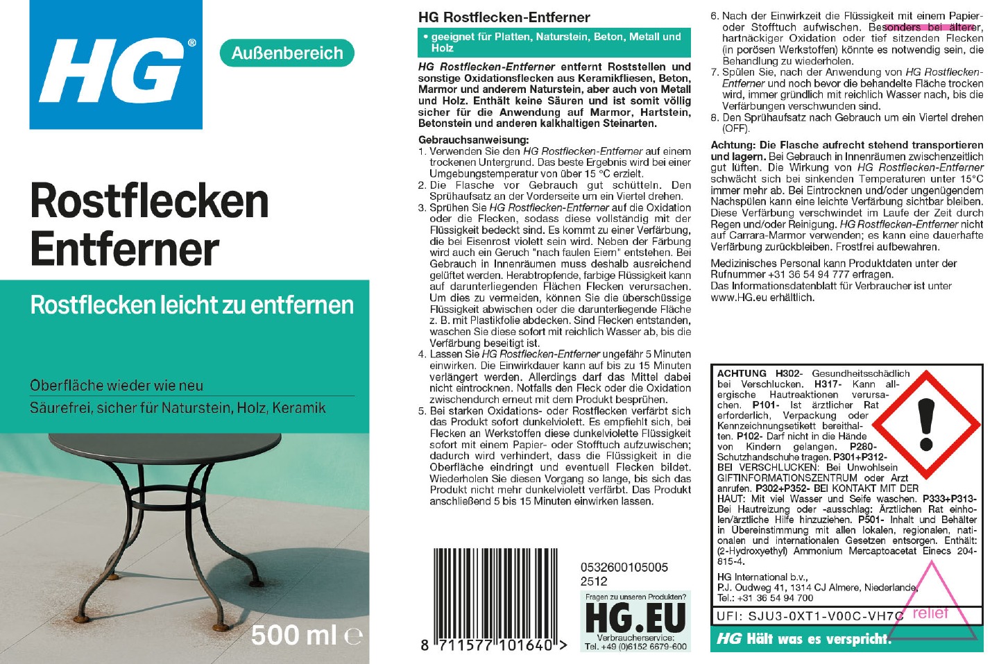 Etikett: HG Rostflecken-Entferner