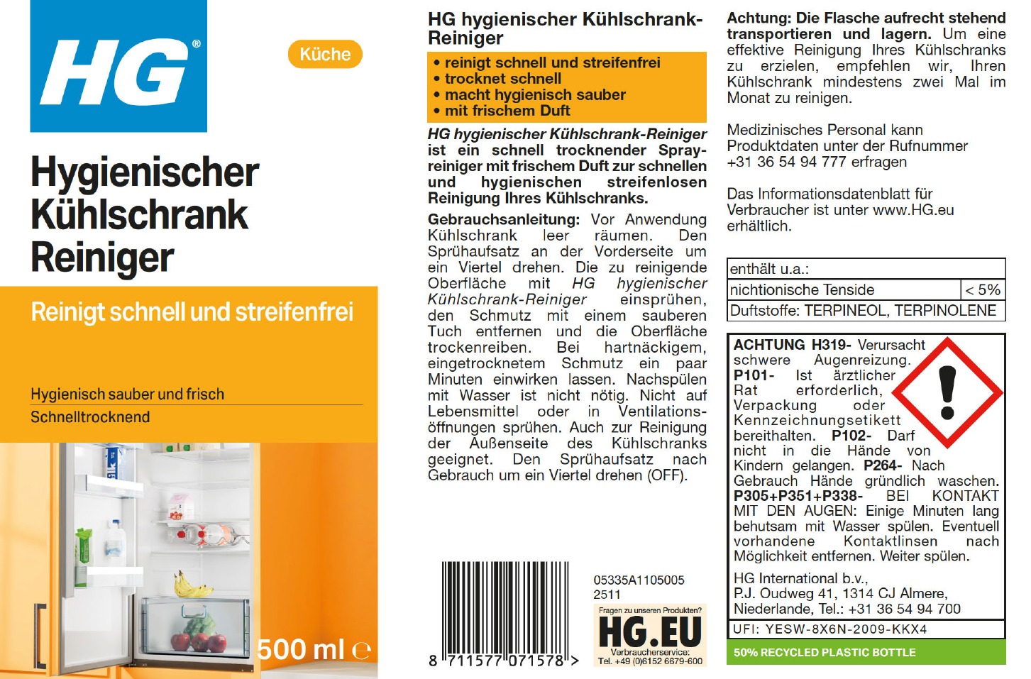 Etikett: HG hygienischer Kühlschrank-Reiniger