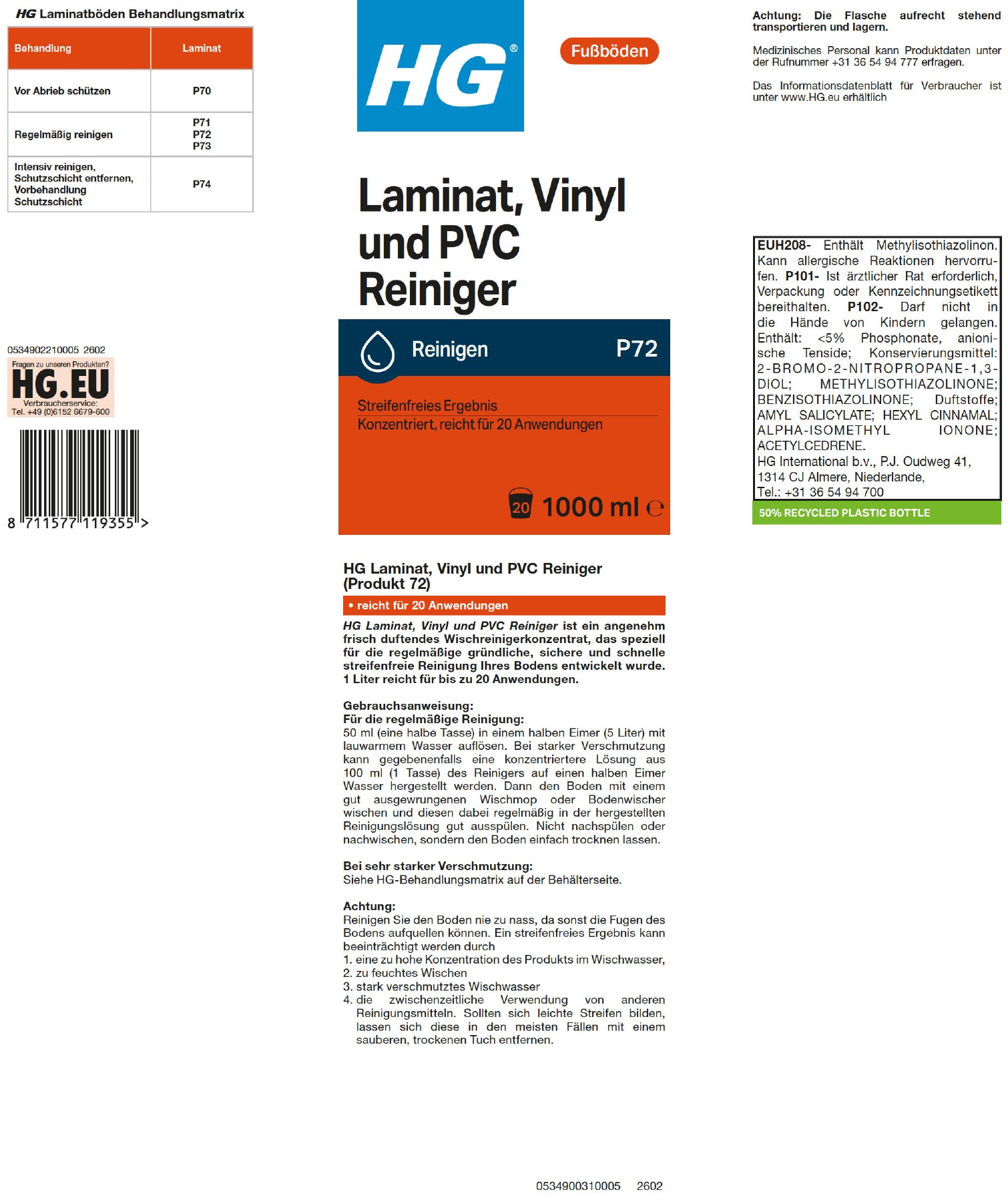Etikett: HG Laminat Reiniger