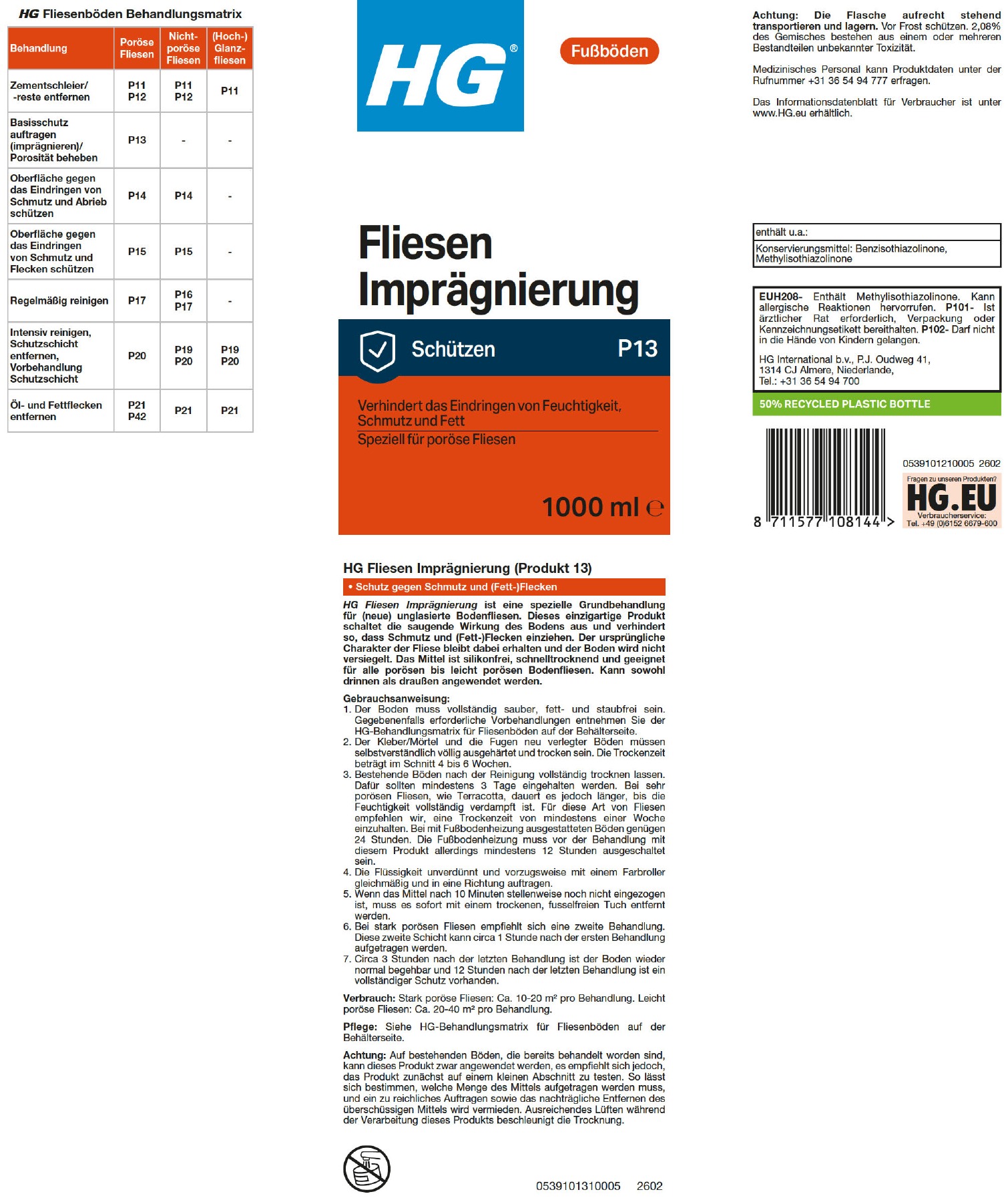 Etikett: HG Fliesen Imprägnierung