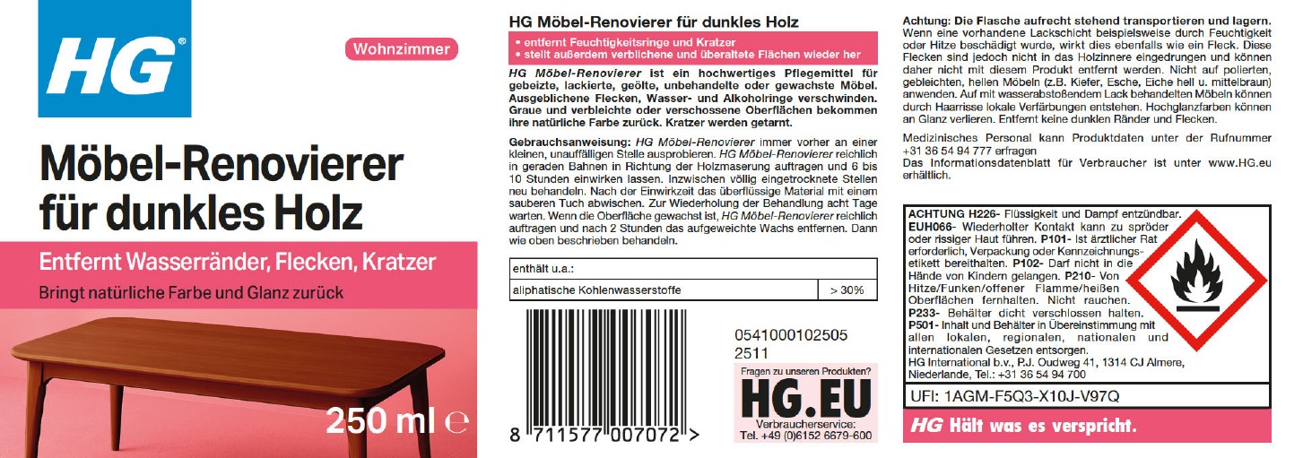 Etikett: HG Möbel-Renovierer für dunkles Holz
