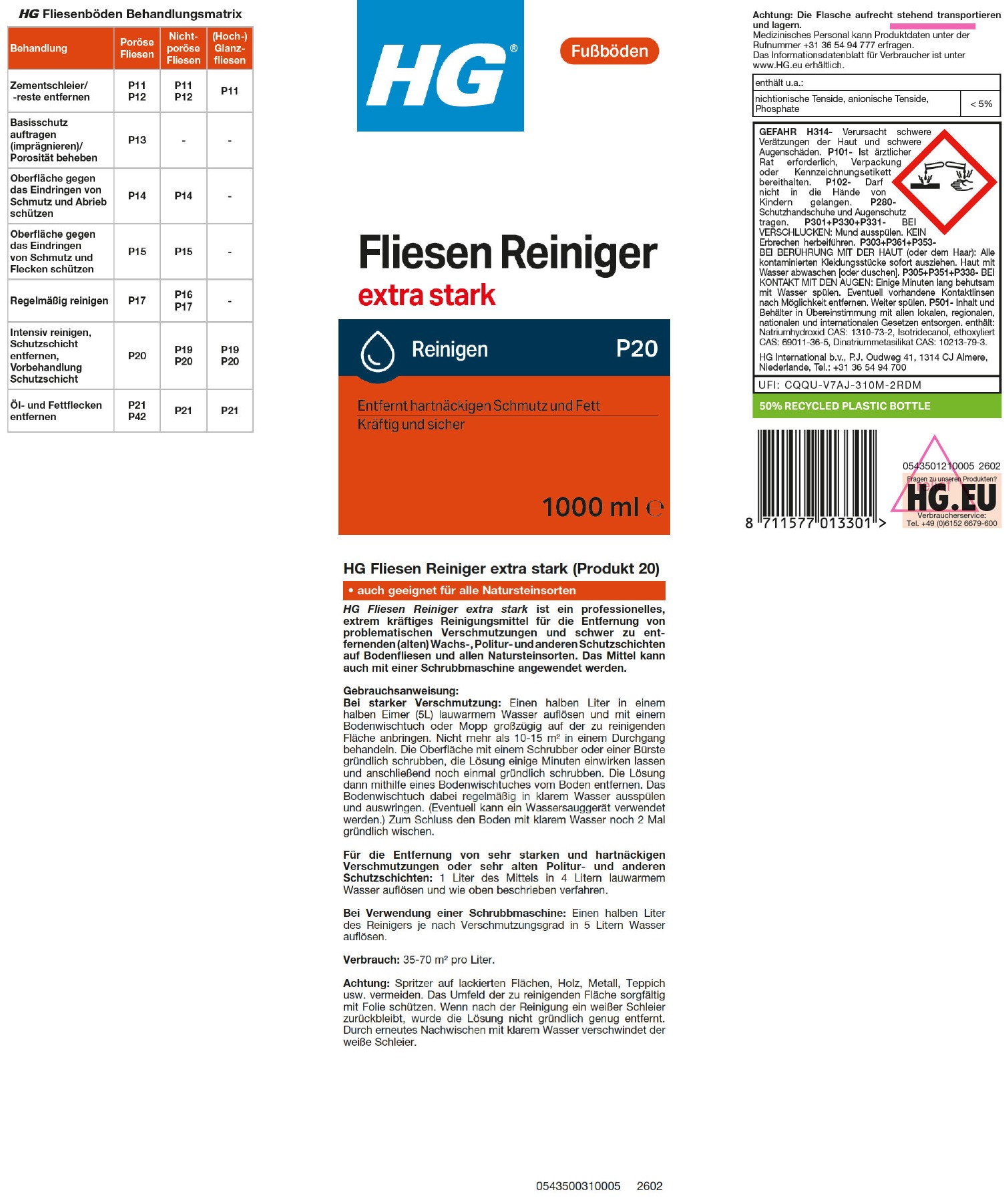 Etikett: HG Fliesen Reiniger extra stark
