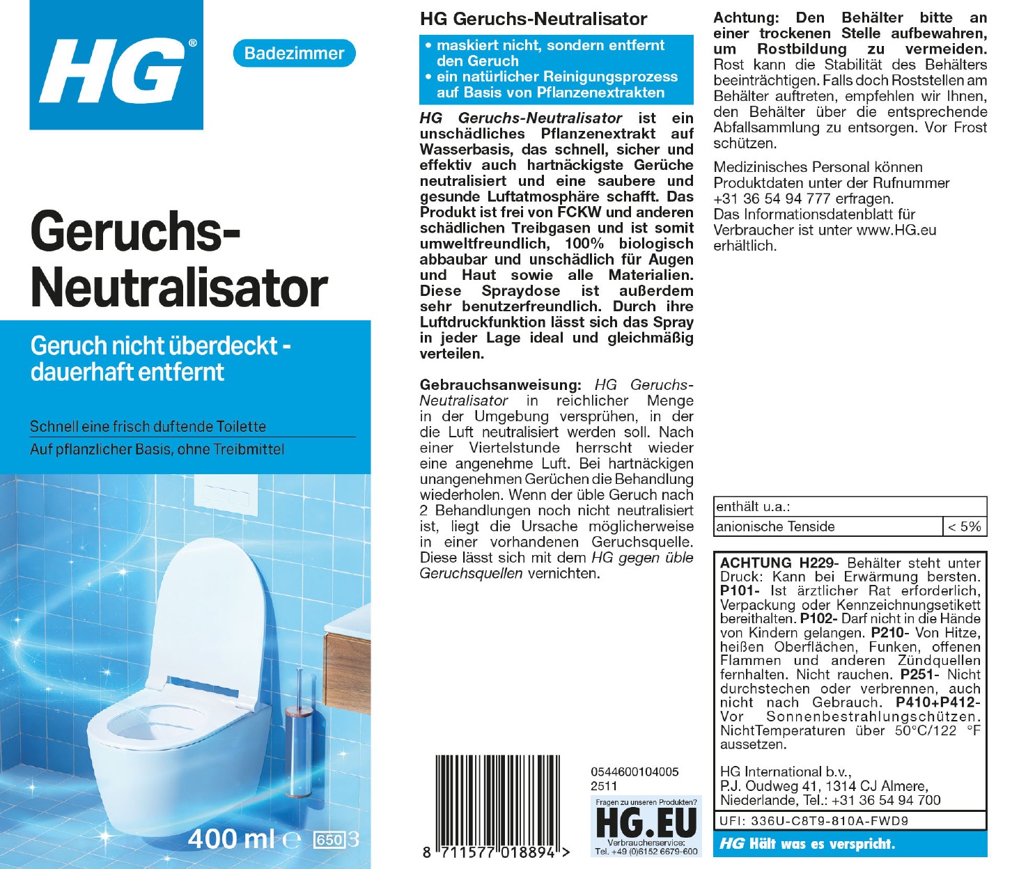 Etikett: HG Geruchs-Neutralisator