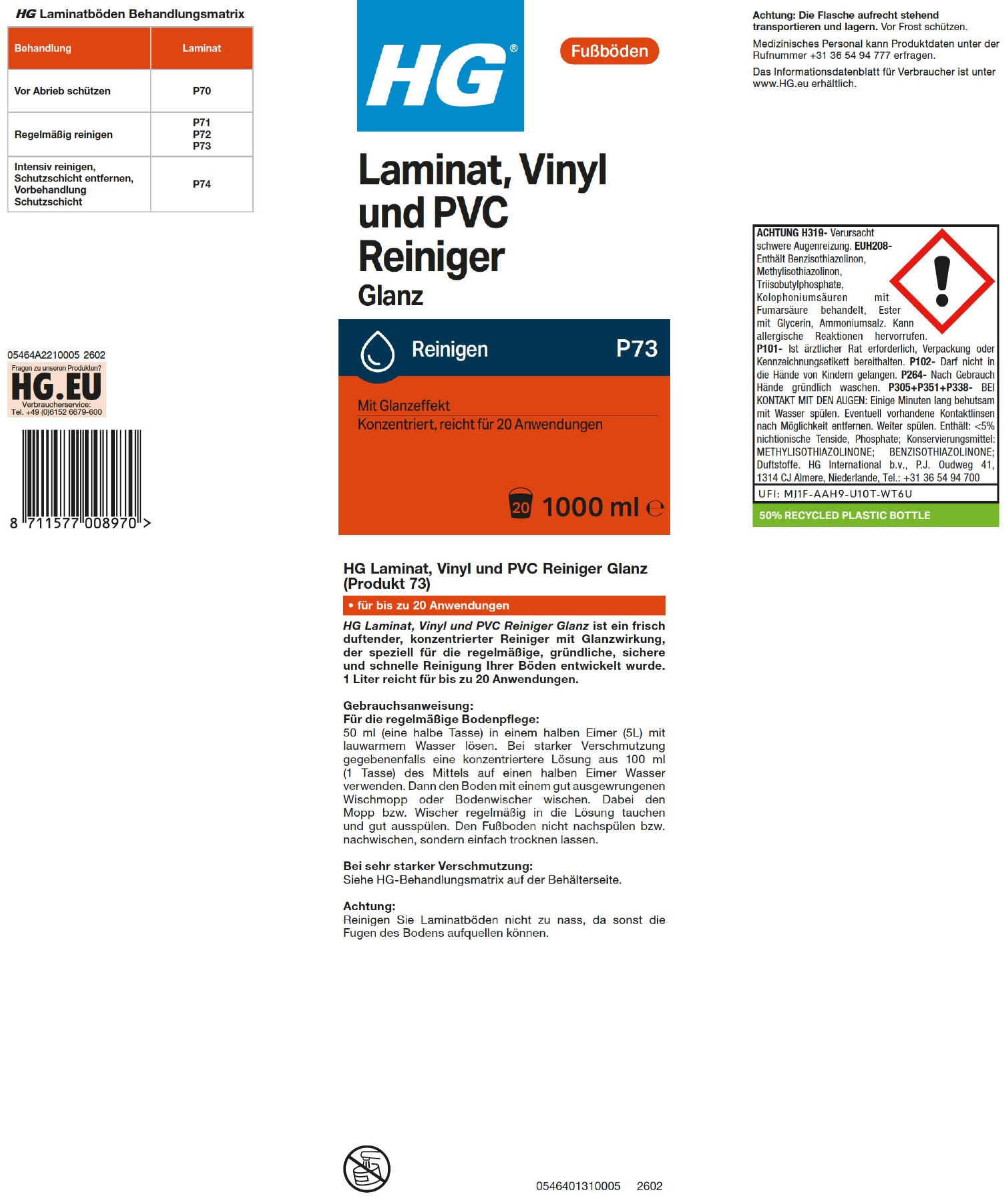 Etikett: HG Laminat Reiniger Glanz