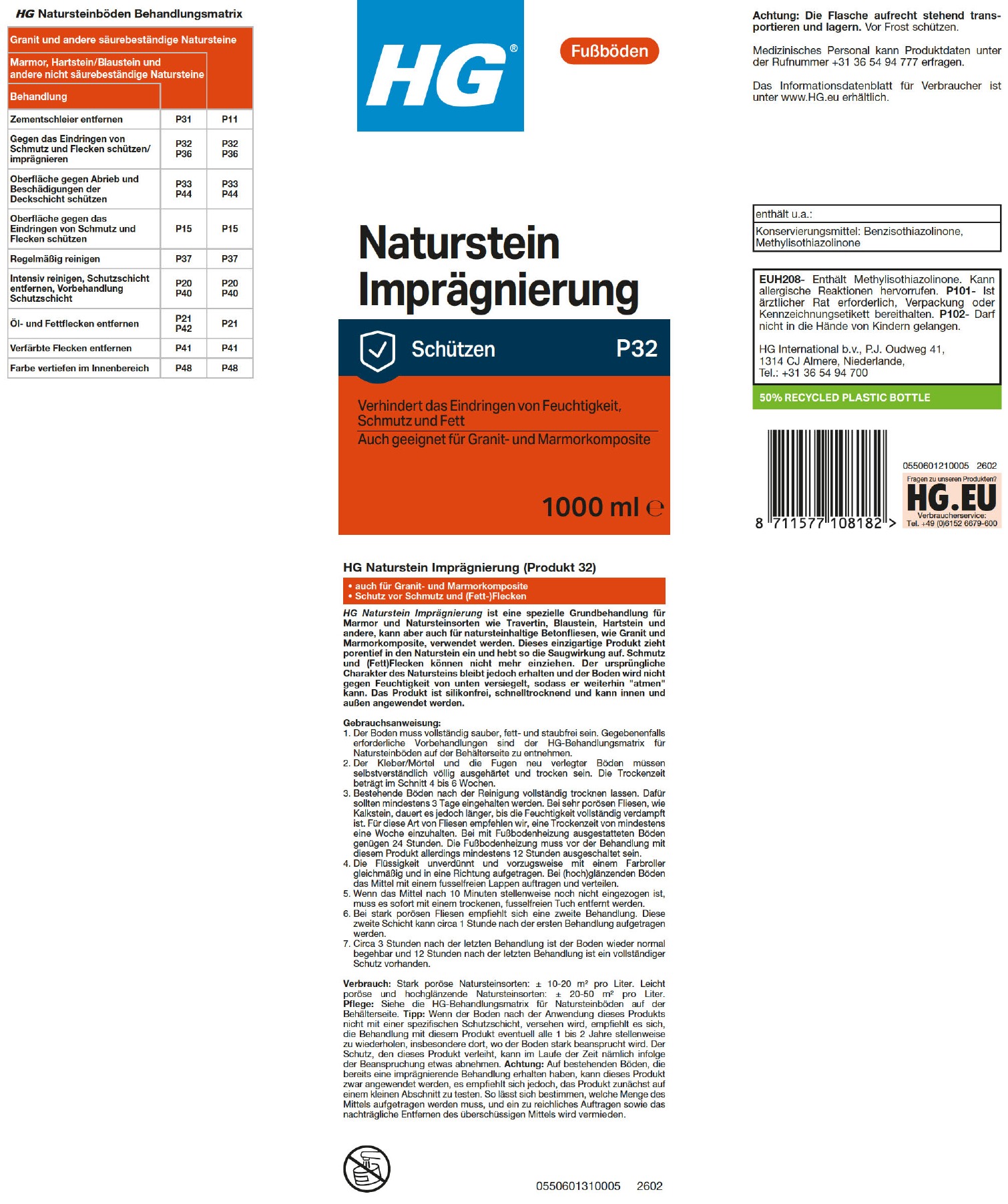 Etikett: HG Naturstein Imprägnierung