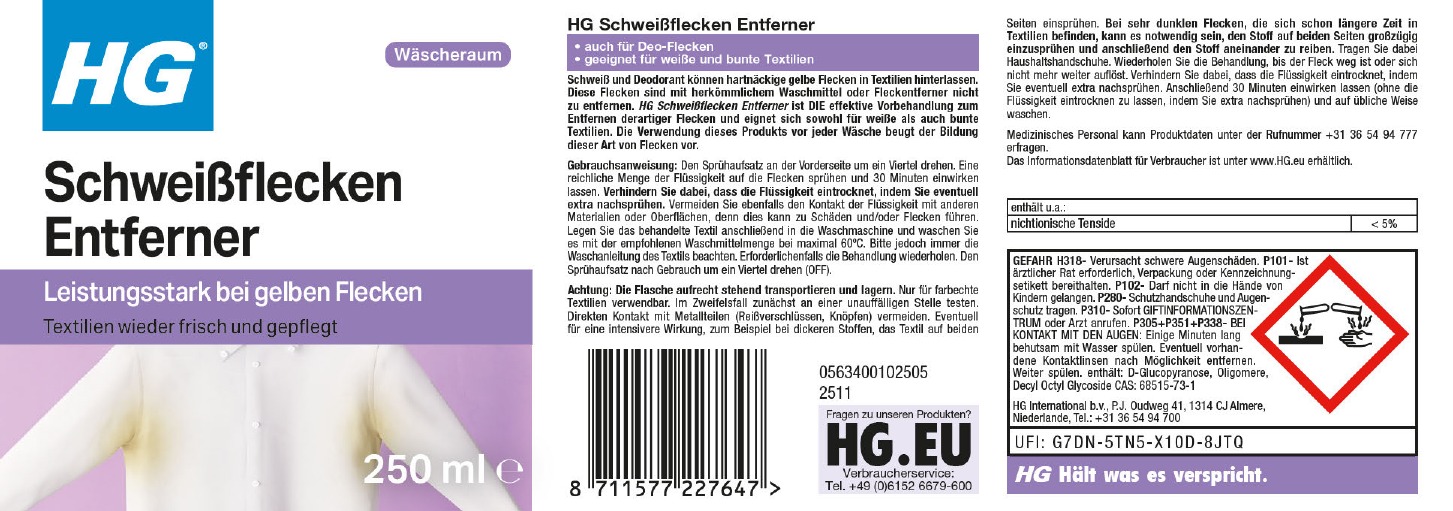 Etikett: HG Schweißflecken Entferner