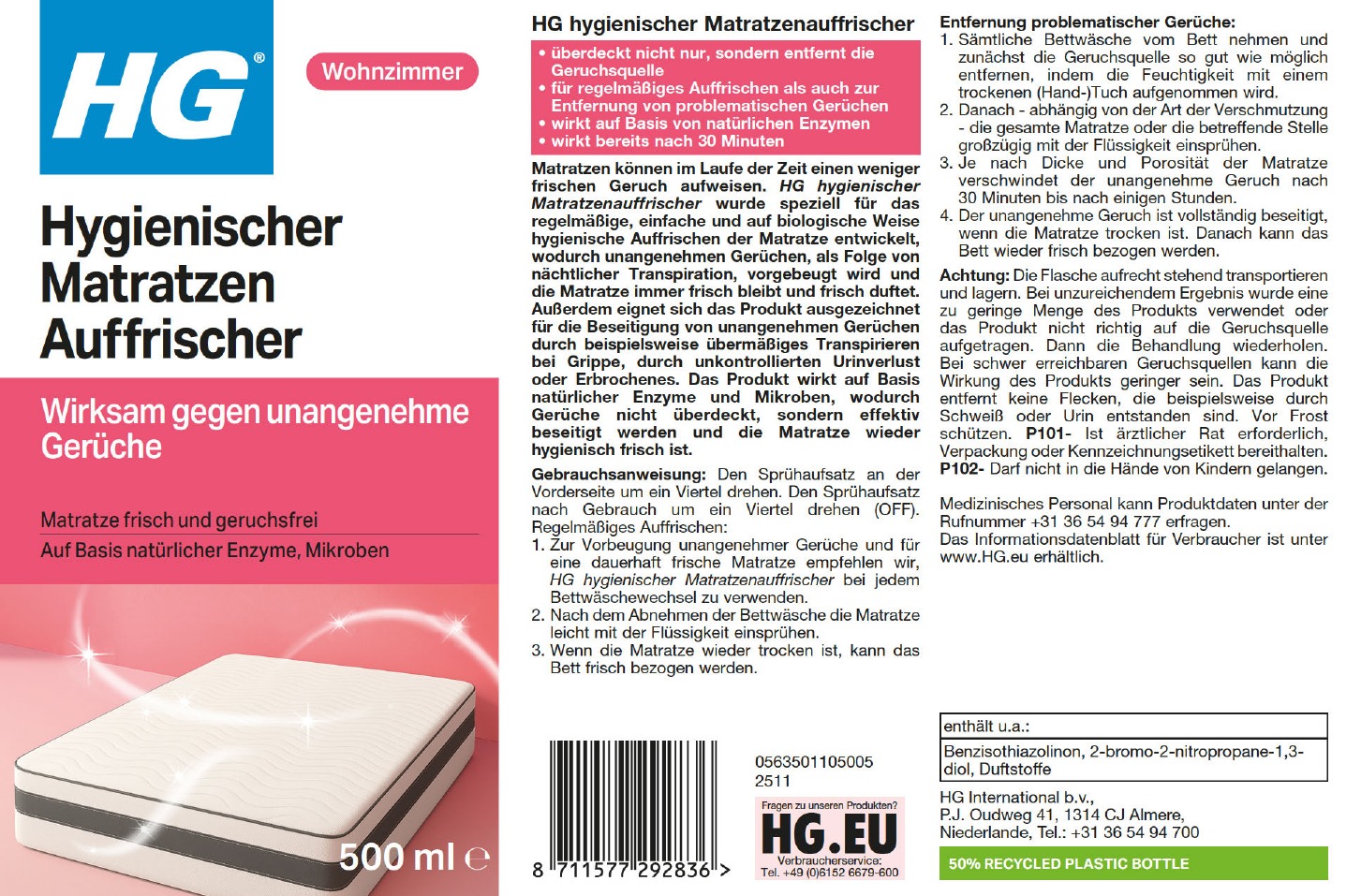 Etikett: HG hygienischer Matratzenauffrischer