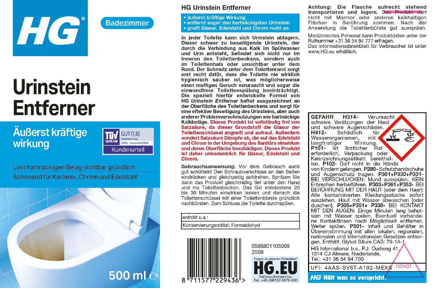 Etikett: HG Urinstein Entferner