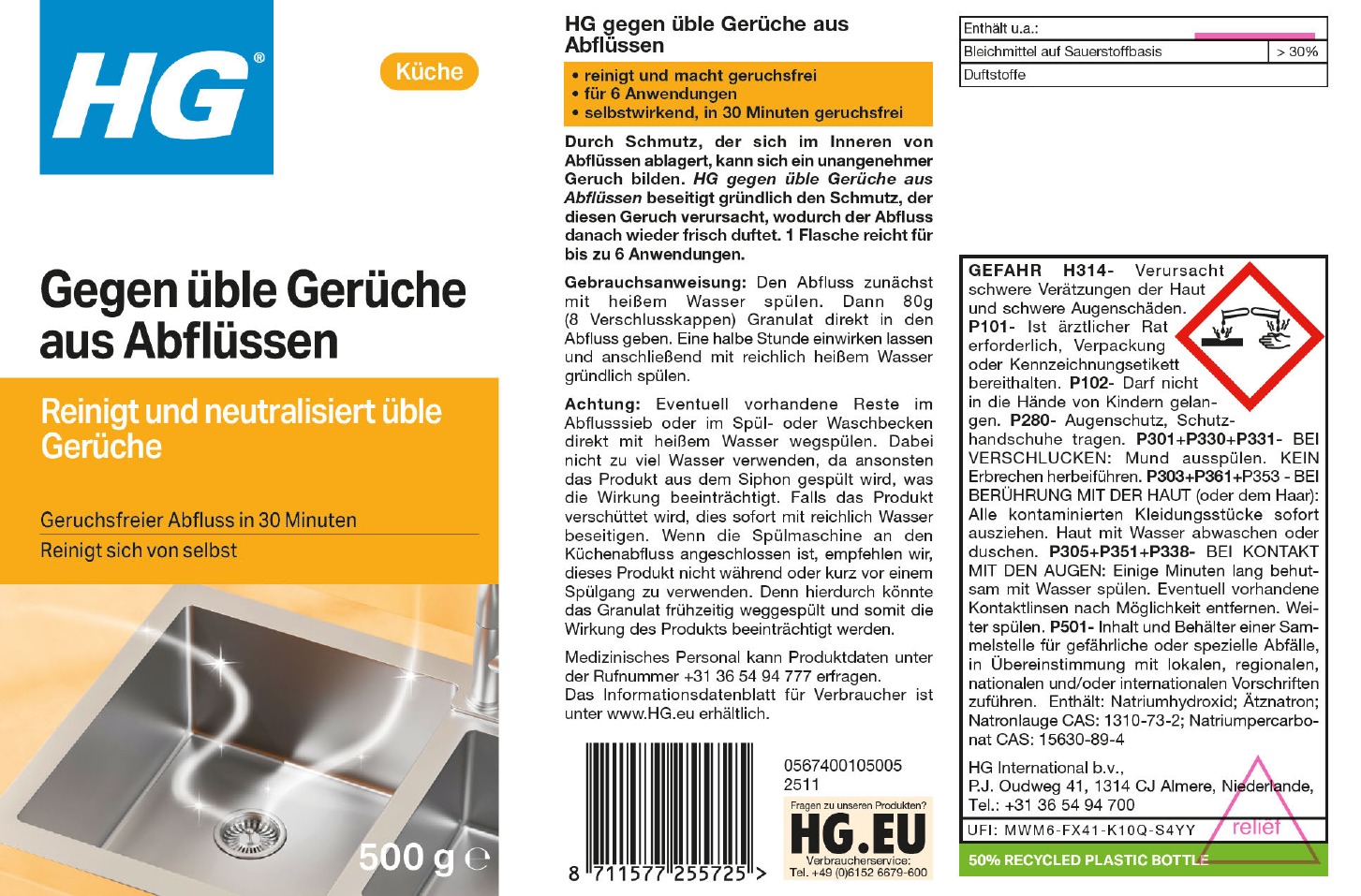 Etikett: HG gegen üble Gerüche aus Abflüssen