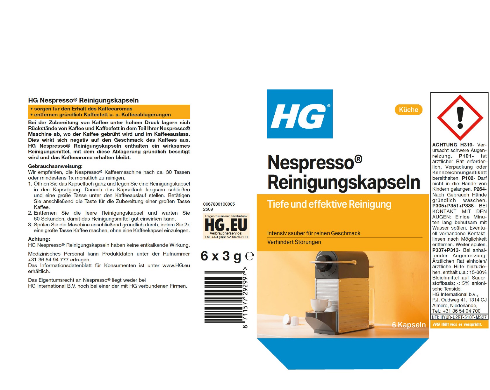 Etikett: HG Reinigungskapseln für Nespresso ® Maschinen