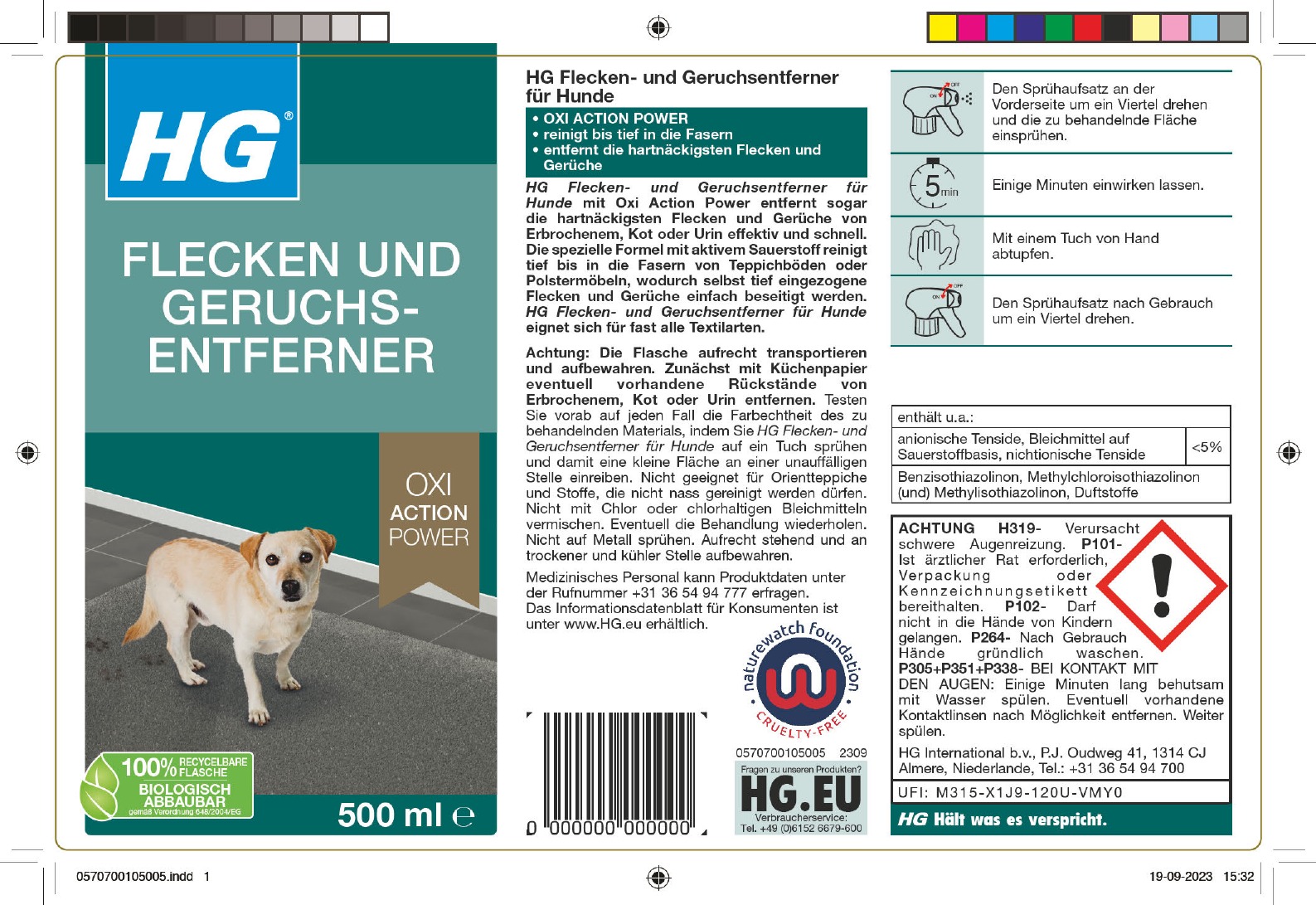 Etikett: HG Flecken & Geruchsentferner für Hunde