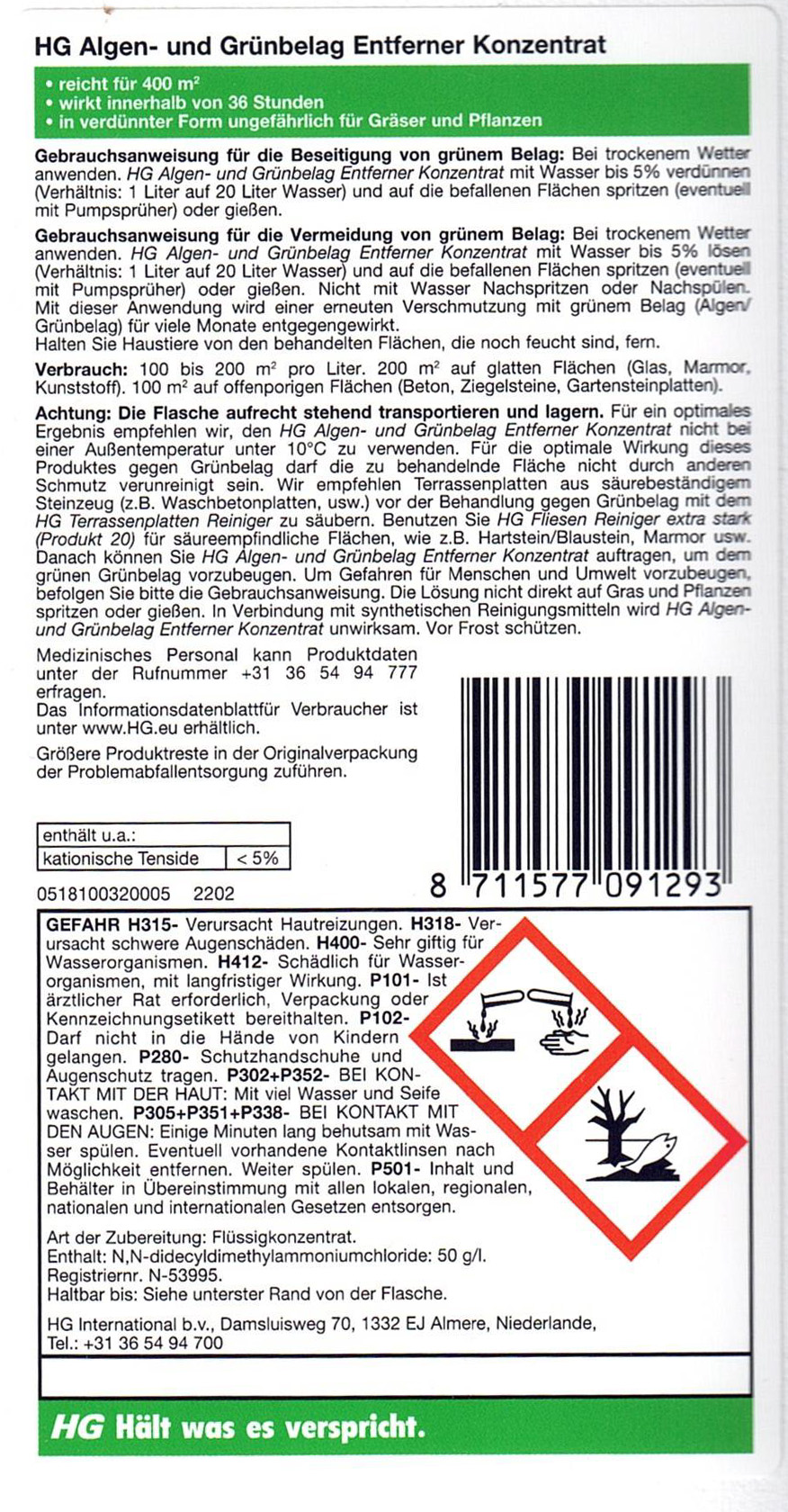 Etikett: HG Algen- und Grünbelag Entferner - Konzentrat