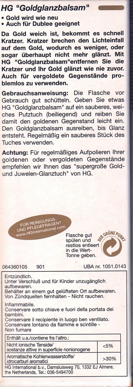 Etikett: HG Goldglanzbalsam 50 ml